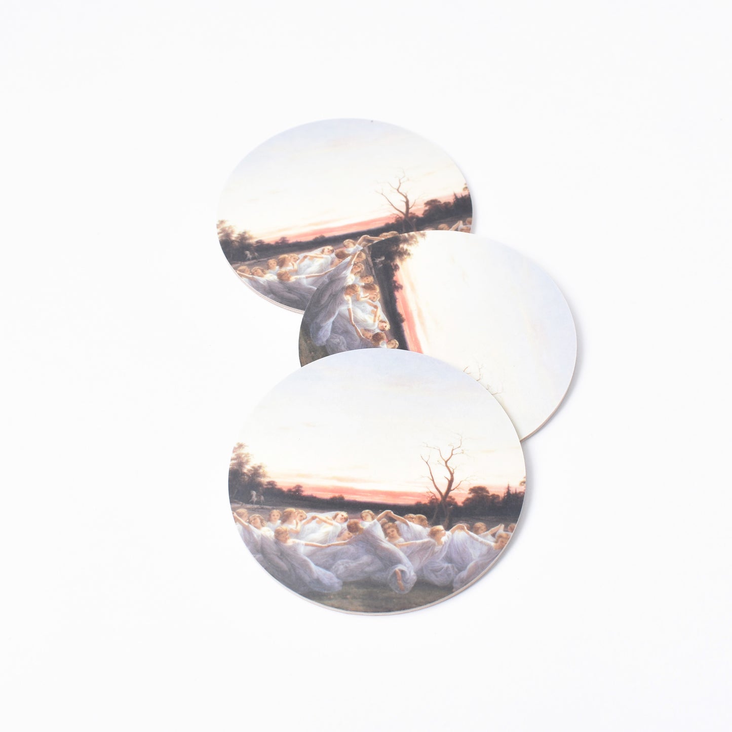 tre coasters med Nils Blommers målning ängsälvor