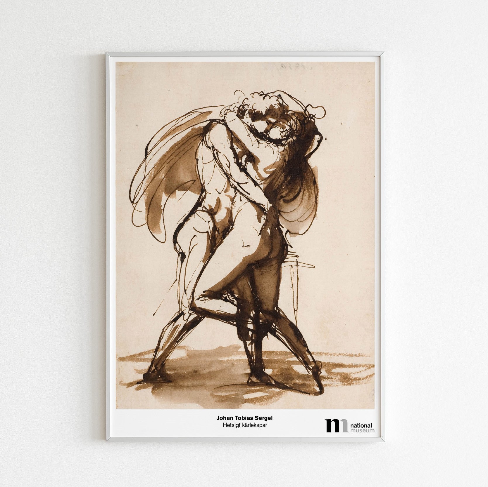 Poster med hetsigt kärlekspar från Nationalmuseum i vit ram