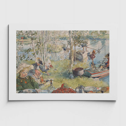 Affisch med motivet Kräftfångst av Carl Larsson
