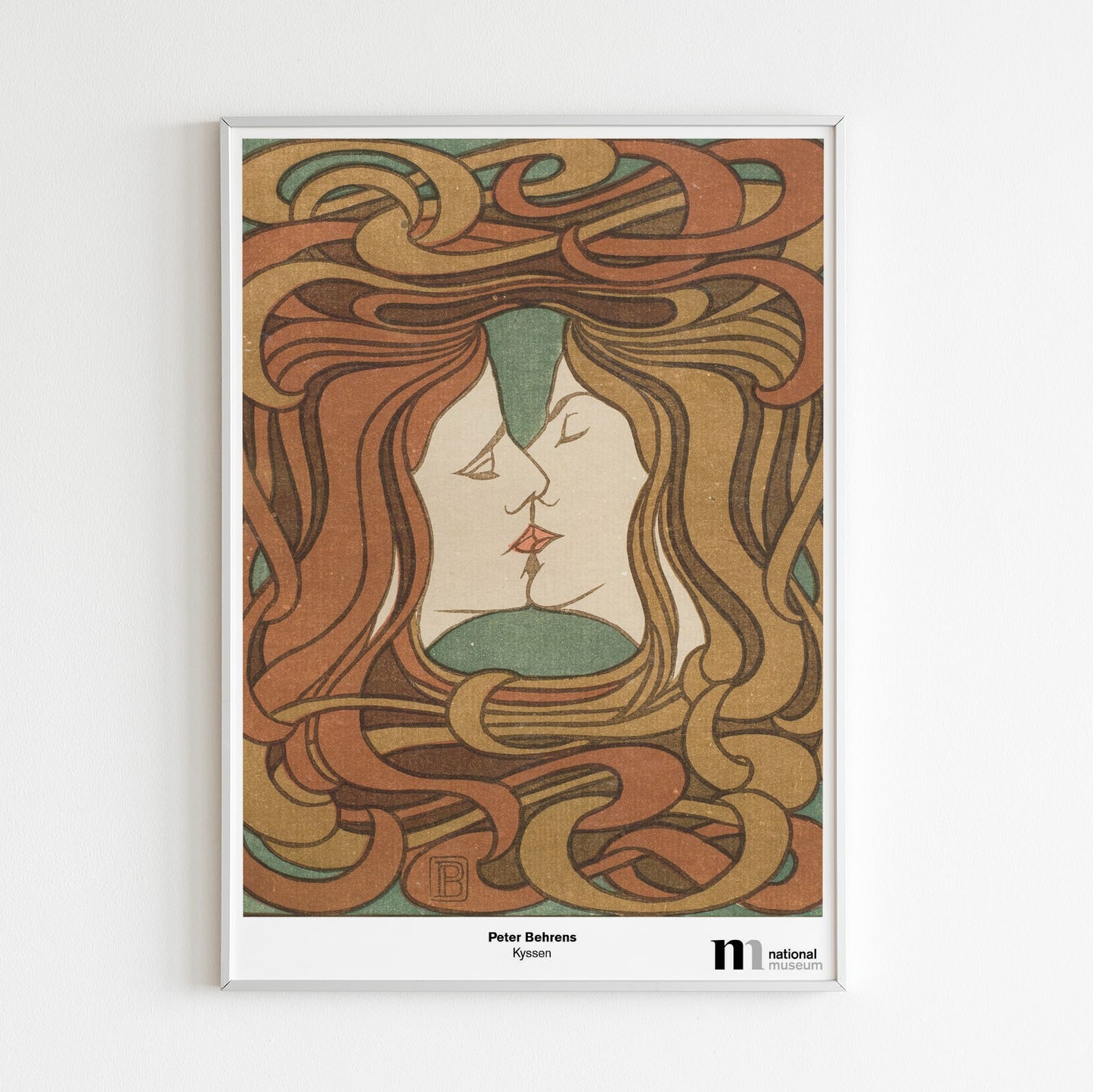 Poster med Kyssen från Nationalmuseum i vit ram