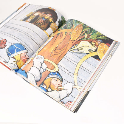 Insida av boken Midvinterblot med detaljbild från målningen