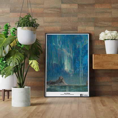 poster med motivet Norrsken i svart ram mot träbakgrund