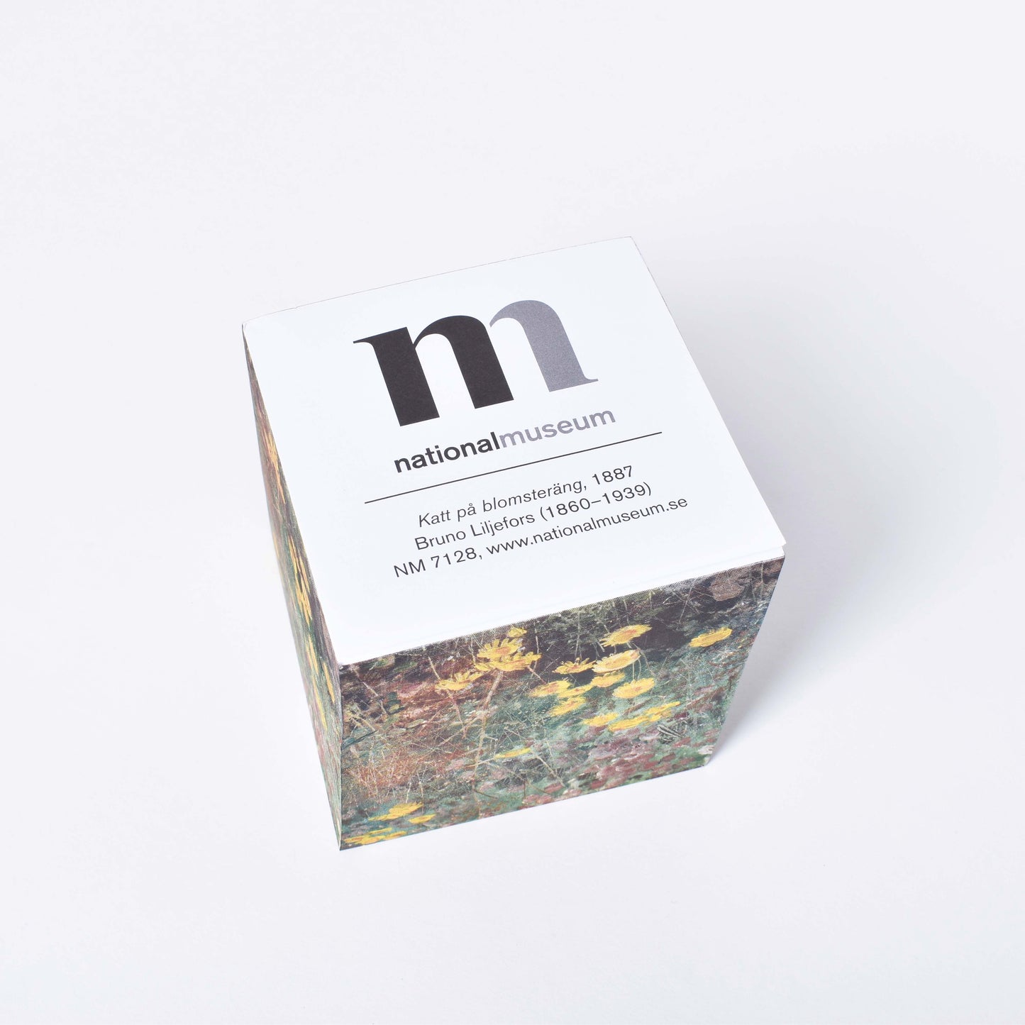 block för anteckningar med vita ark och motiv av bruno liljefors