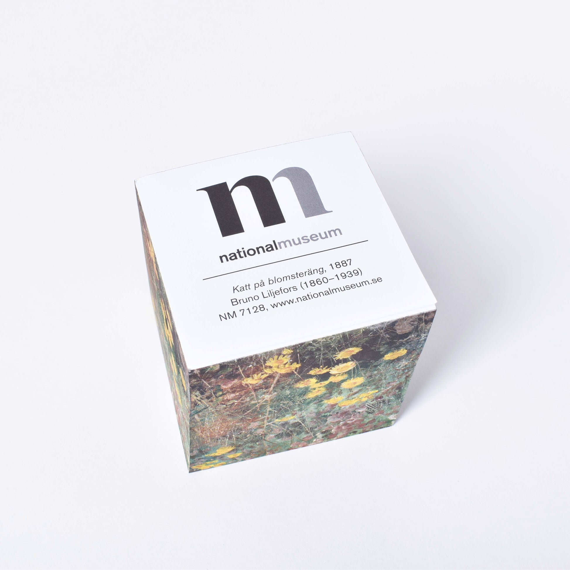 block för anteckningar med vita ark och motiv av bruno liljefors