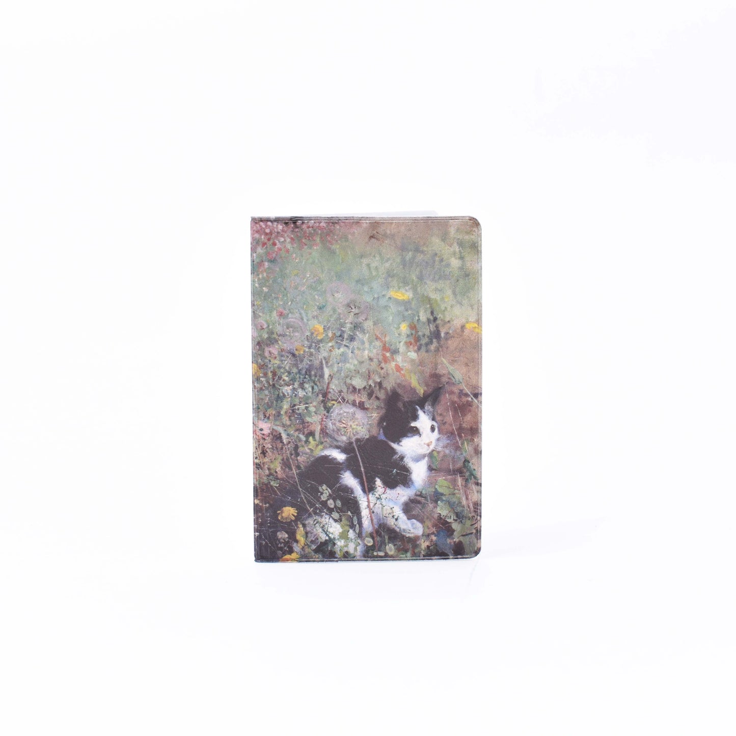 Plånka med motivet katt på blomsteräng