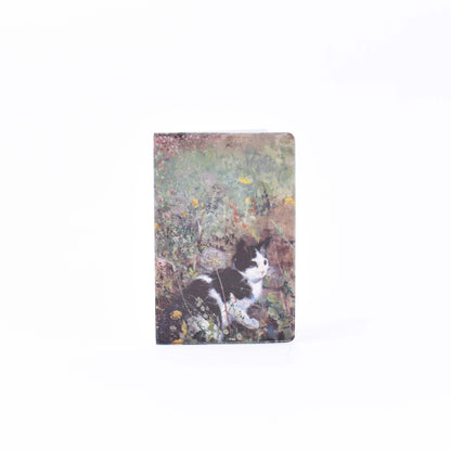 Plånka med motivet katt på blomsteräng