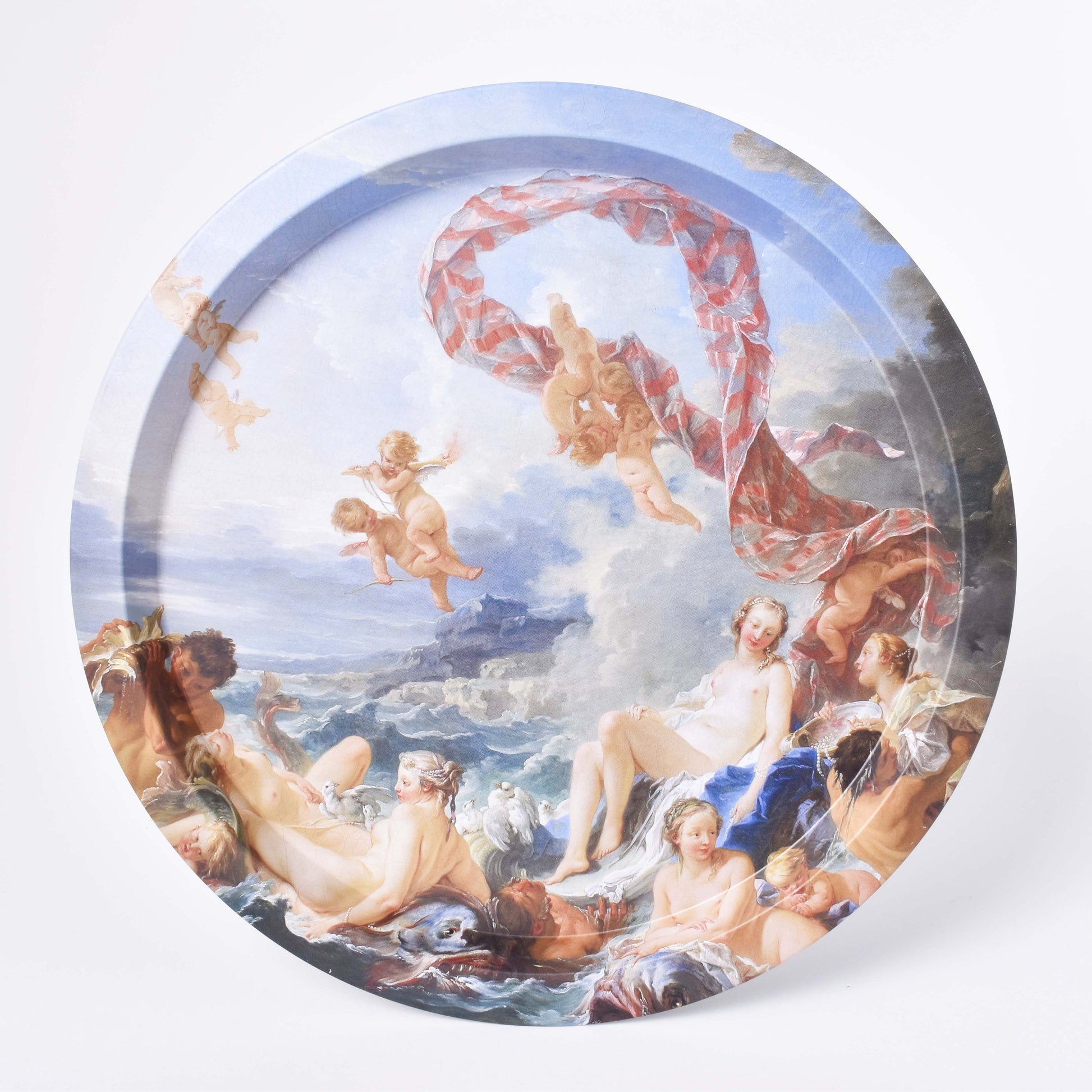 Rund plåtbricka med motiv av François Bouchers Venius Triumf