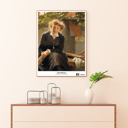 poster med kvinnliga konstnären Jeanna Bauck mot rosa vägg