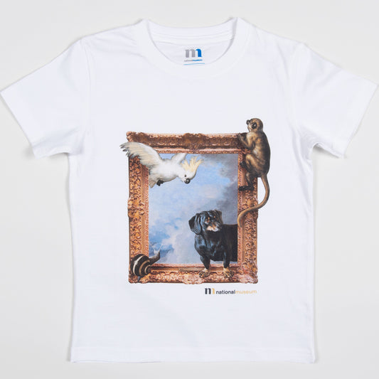 Vit t-shirt för barn med motiv av Djur på rymmen