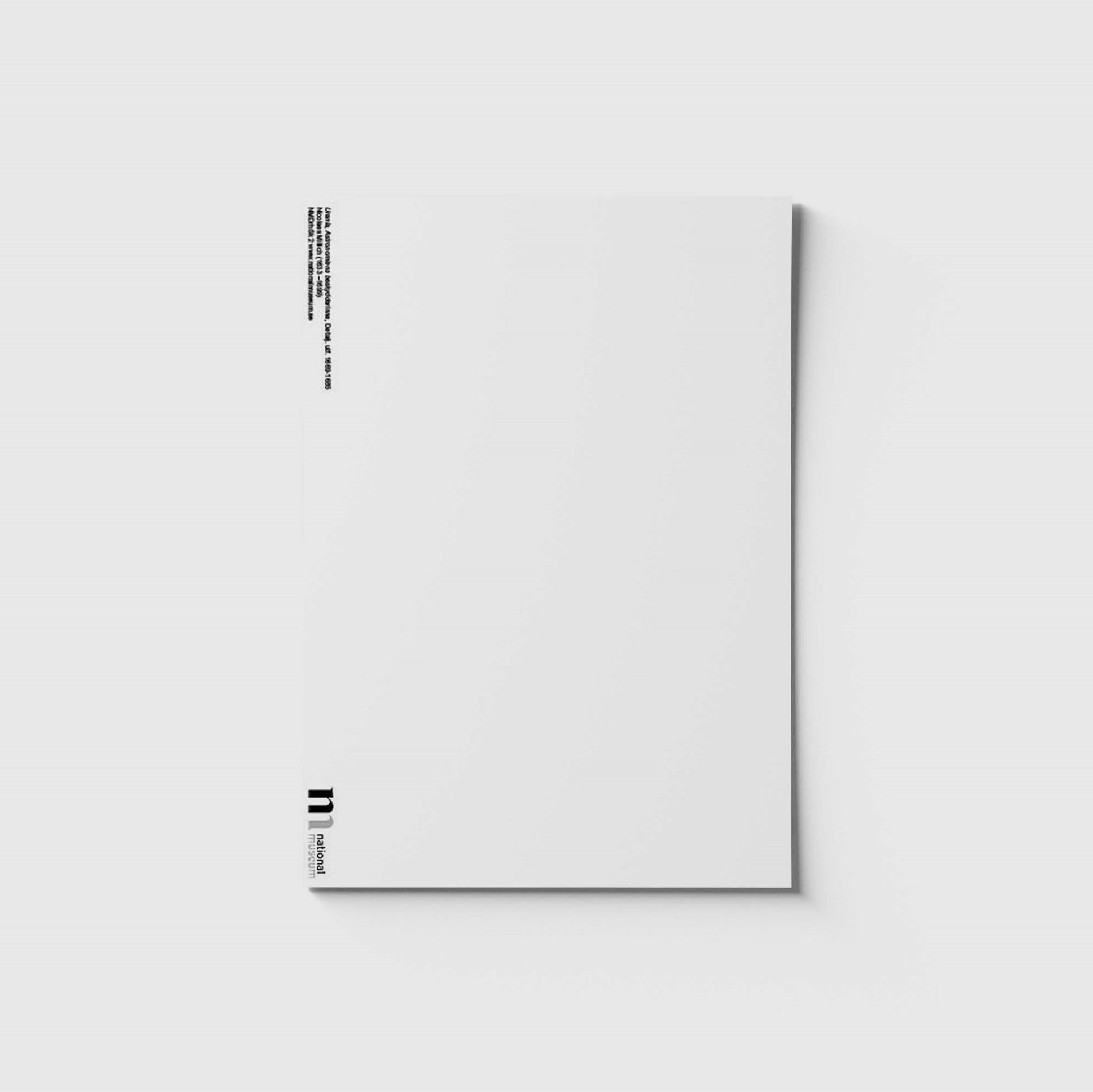 Vit baksida till vykort med skulpturen Urania