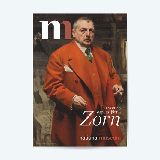 Poster från utställningen Zorn – En svensk superstjärna med motiv av Anders Zorns Självporträtt i rött