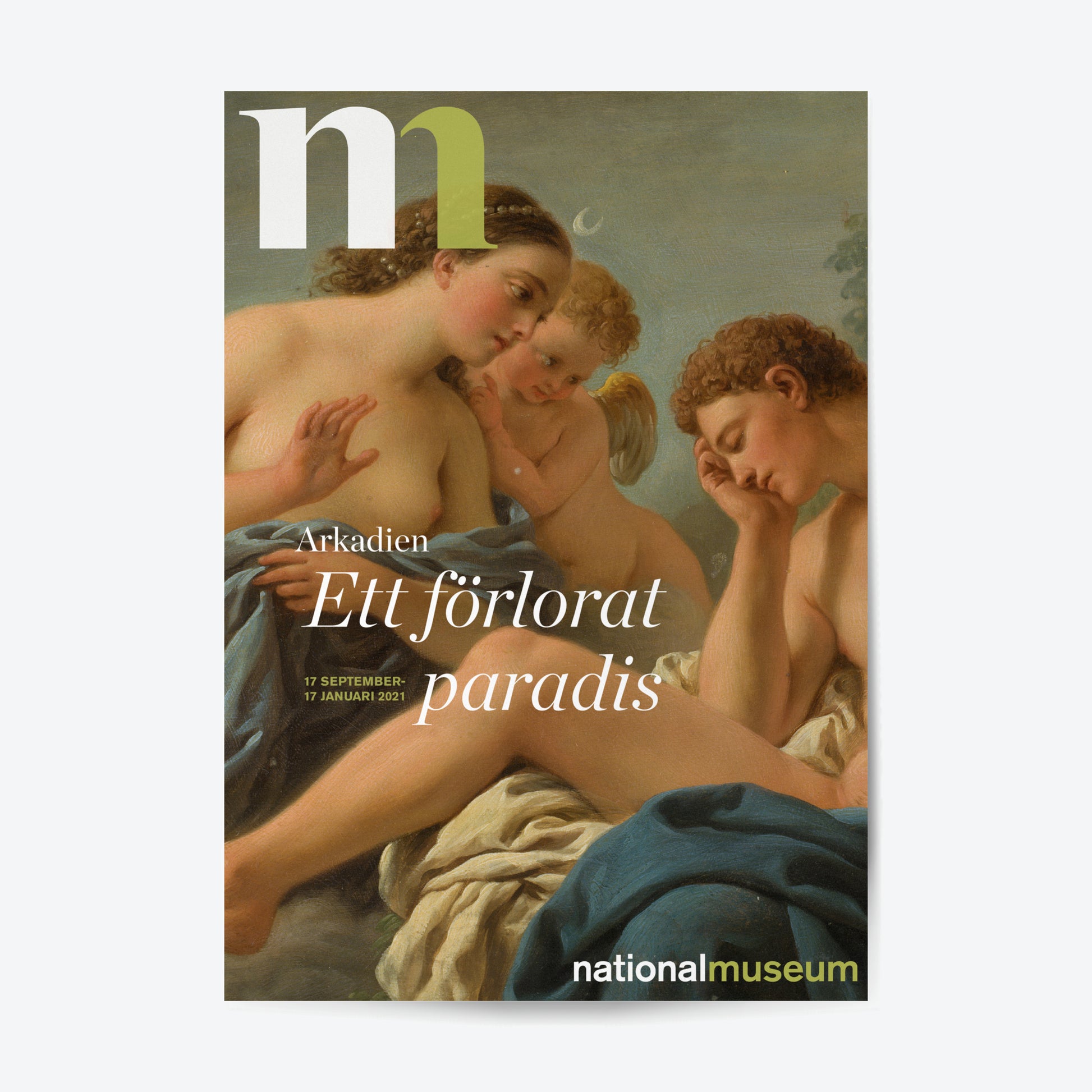 Poster från utställningen Arkadien med motiv av kärleksparet Diana och Endymion